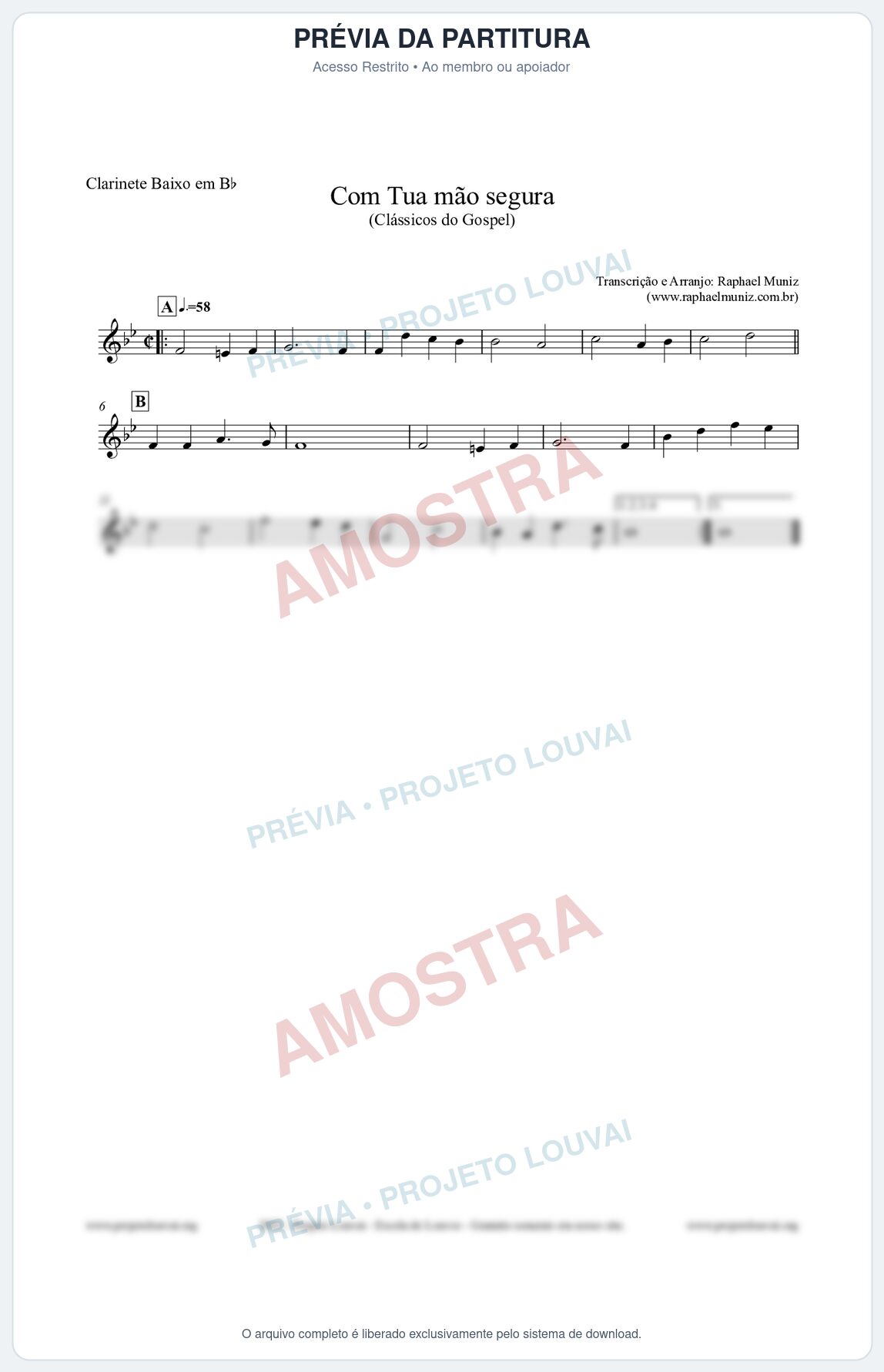 Prévia protegida da primeira página da partitura Partitura para Clarinete Baixo em Bb - Com tua mão segura - Harpa Cristã nº33 - Clássicos do Gospel