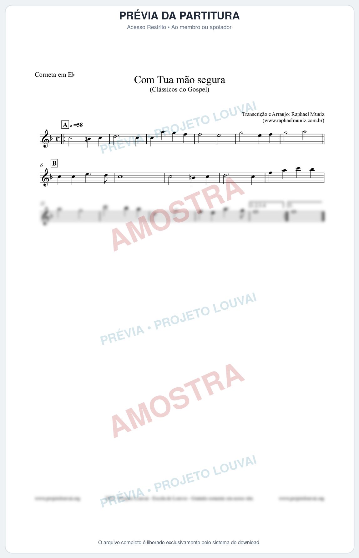Prévia protegida da primeira página da partitura Partitura para Corneta em Eb - Com tua mão segura - Harpa Cristã nº33 - Clássicos do Gospel