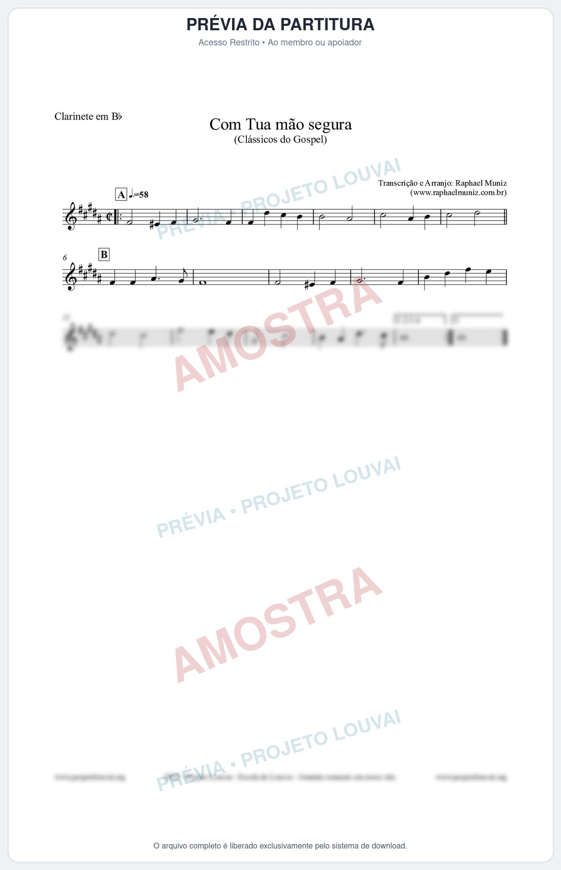 Prévia protegida da primeira página da partitura Partitura para Clarinete em Bb - Com tua mão segura - Harpa Cristã nº33 - Clássicos do Gospel