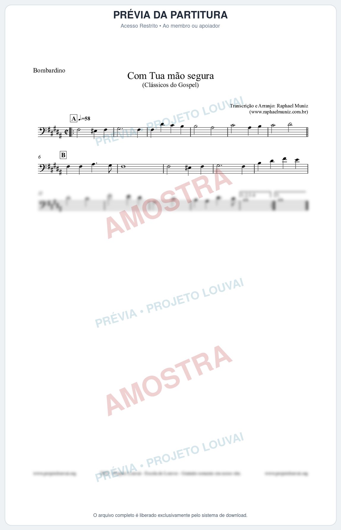 Prévia protegida da primeira página da partitura Partitura para Bombardino - Com tua mão segura - Harpa Cristã nº33 - Clássicos do Gospel