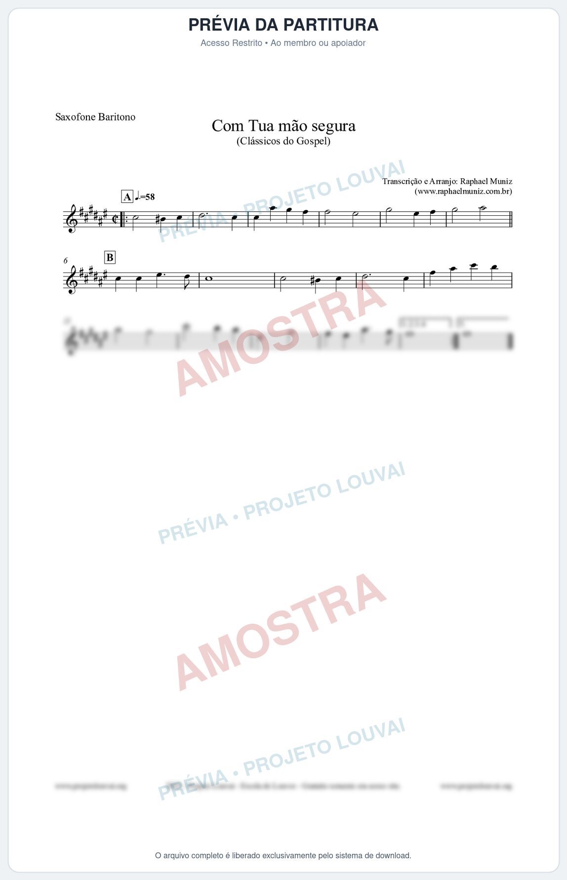 Prévia protegida da primeira página da partitura Partitura para Saxofone Barítono - Com tua mão segura - Harpa Cristã nº33 - Clássicos do Gospel