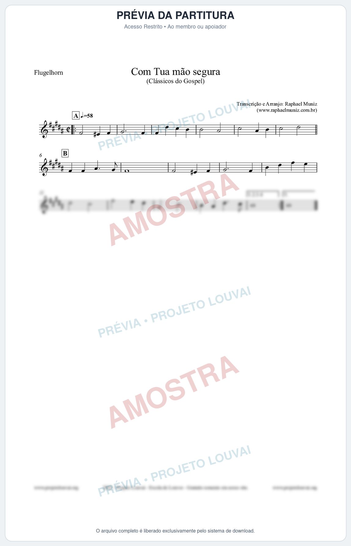 Prévia protegida da primeira página da partitura Partitura para Flugelhorn - Com tua mão segura - Harpa Cristã nº33 - Clássicos do Gospel