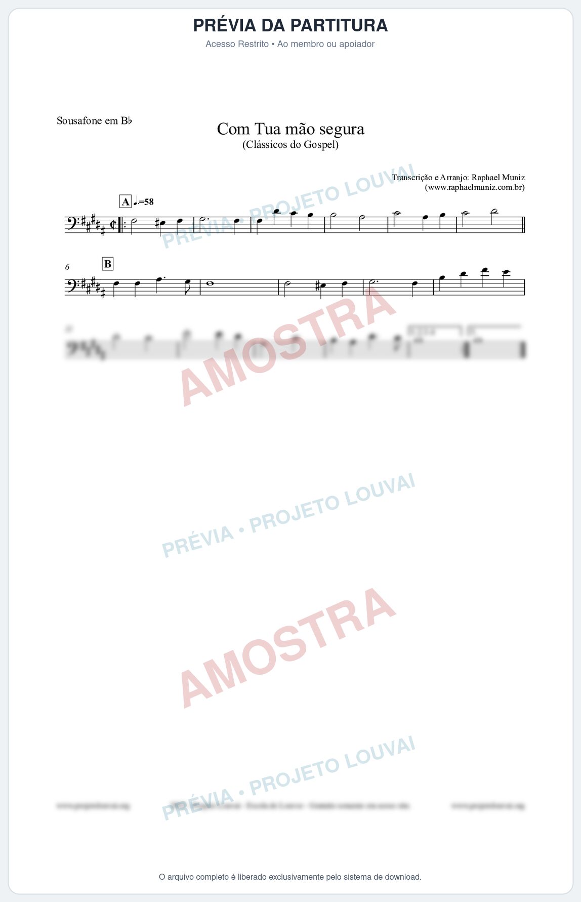 Prévia protegida da primeira página da partitura Partitura para Sousafone em Bb - Com tua mão segura - Harpa Cristã nº33 - Clássicos do Gospel