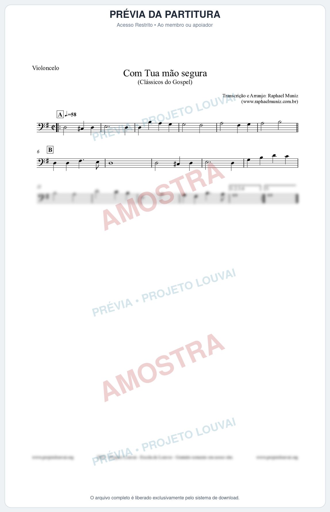 Prévia protegida da primeira página da partitura Partitura para Violoncelo - Com tua mão segura - Harpa Cristã nº33 - Clássicos do Gospel