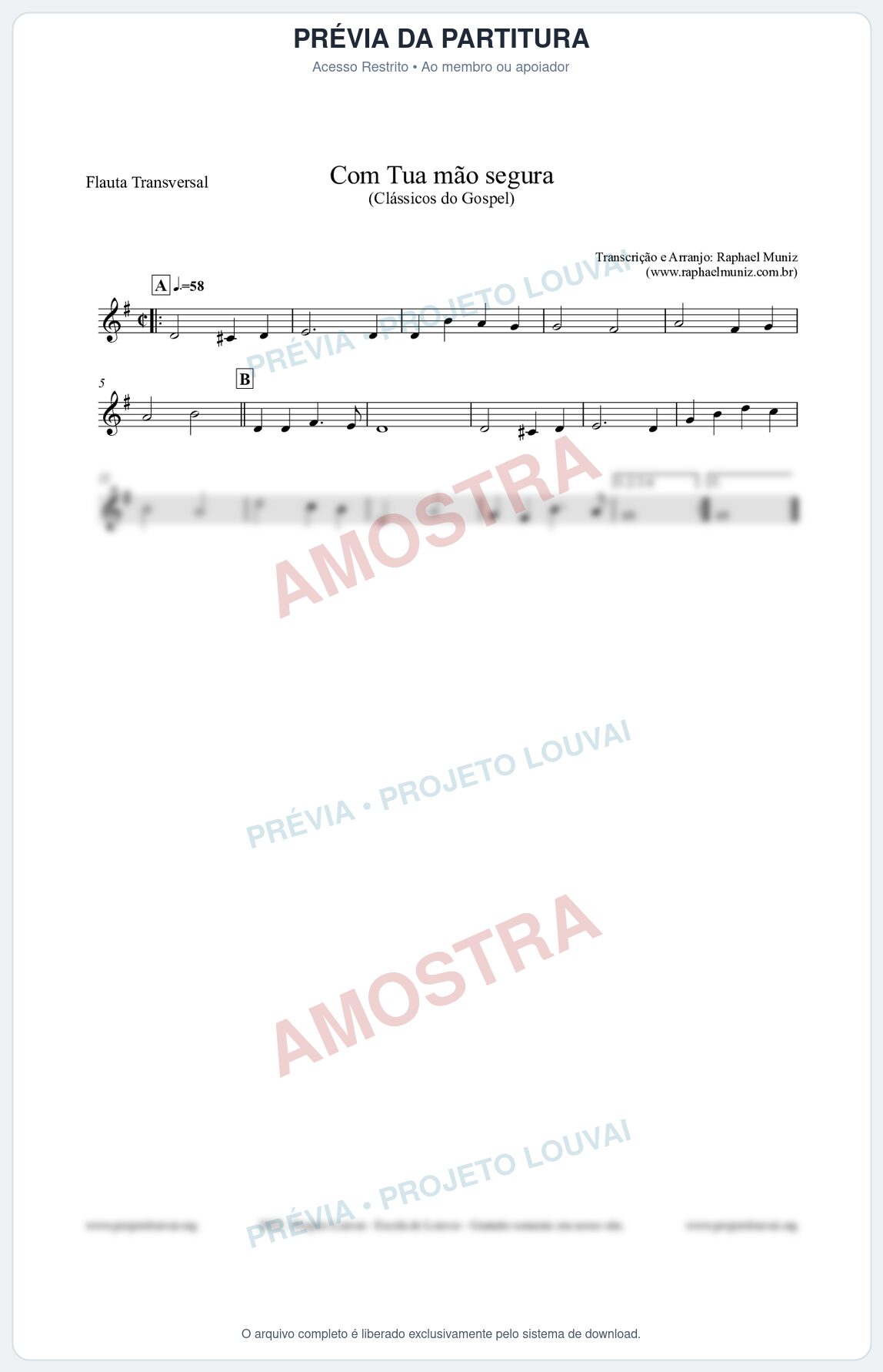 Prévia protegida da primeira página da partitura Partitura para Flauta Transversal - Com tua mão segura - Harpa Cristã nº33 - Clássicos do Gospel