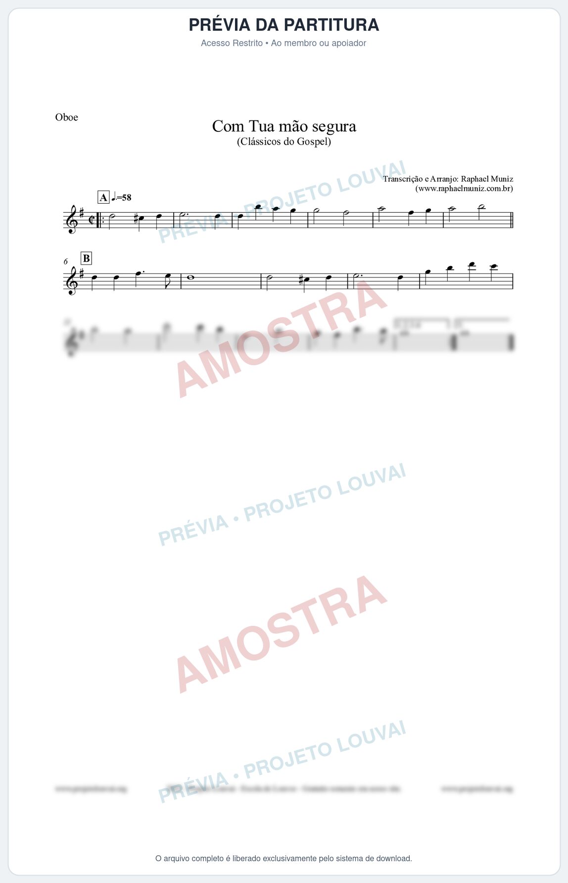 Prévia protegida da primeira página da partitura Partitura para Oboé - Com tua mão segura - Harpa Cristã nº33 - Clássicos do Gospel