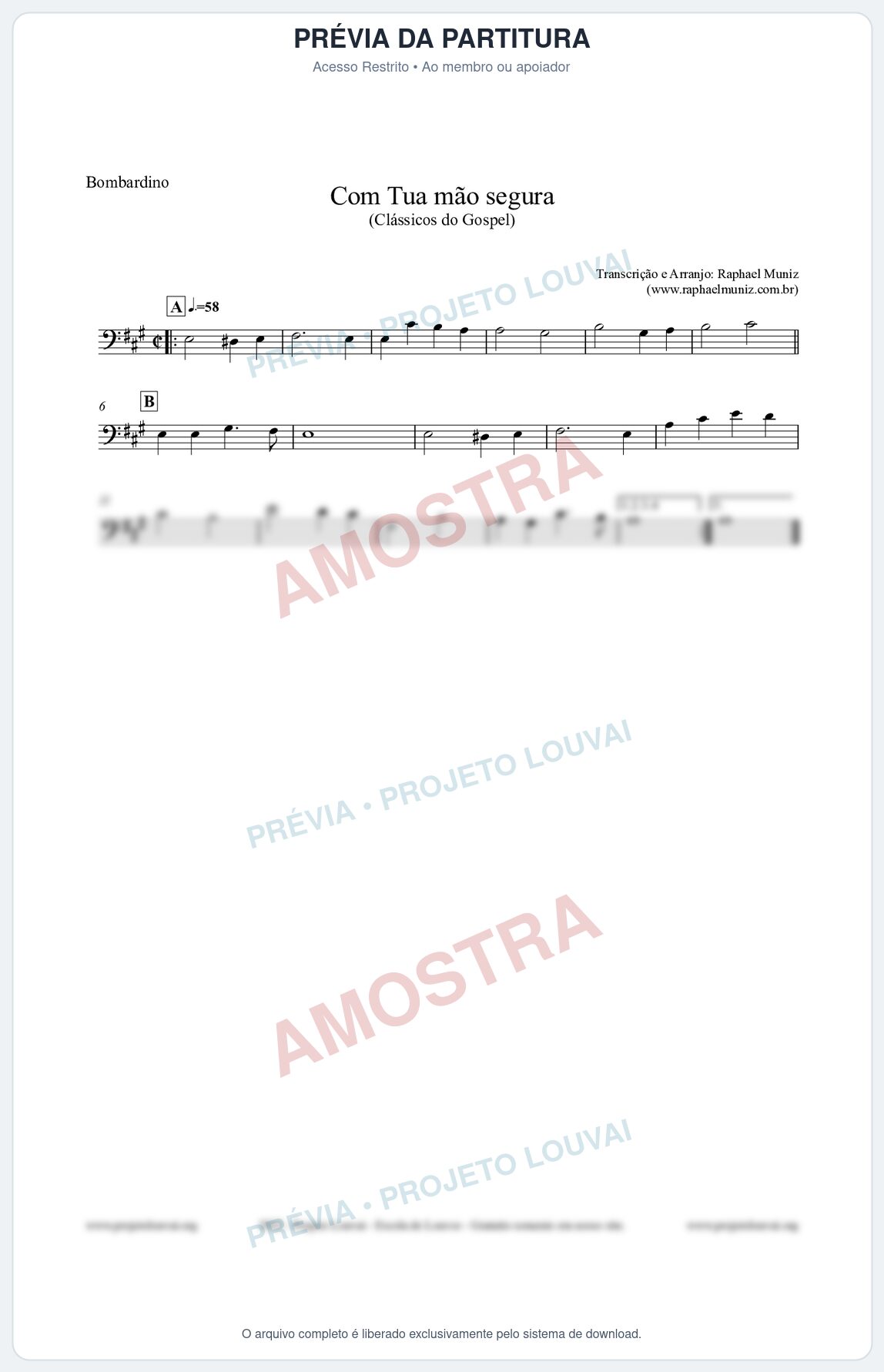Prévia protegida da primeira página da partitura Partitura para Bombardino - Com tua mão segura - Harpa Cristã nº33 - Clássicos do Gospel