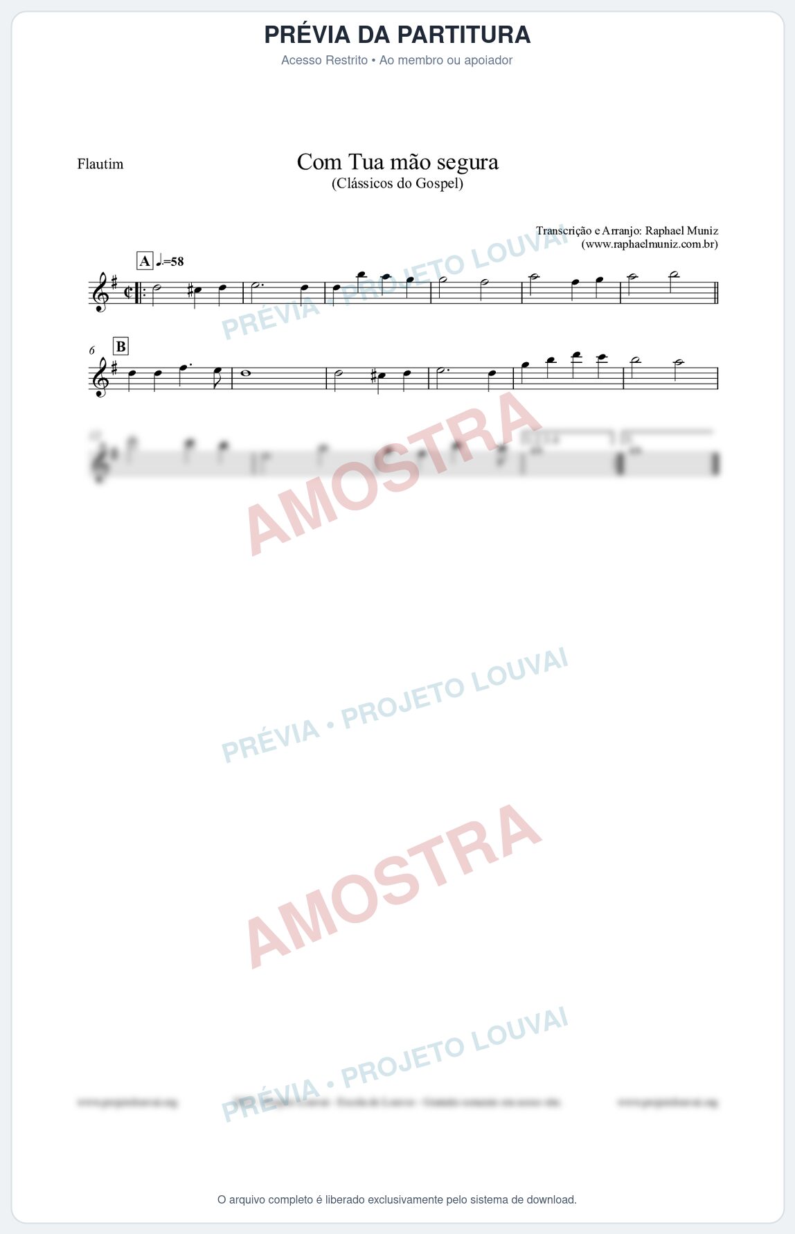 Prévia protegida da primeira página da partitura Partitura para Flautim - Com tua mão segura - Harpa Cristã nº33 - Clássicos do Gospel