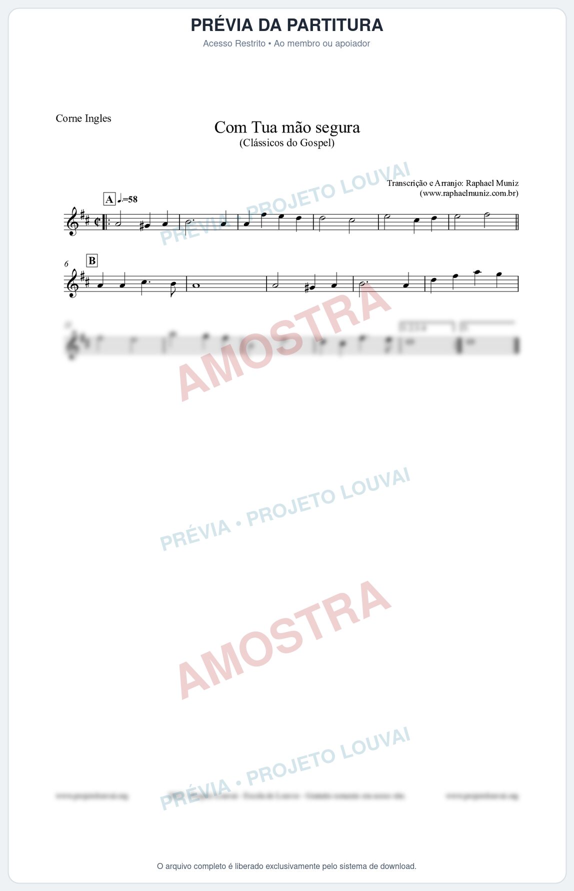 Prévia protegida da primeira página da partitura Partitura para Corne Inglês - Com tua mão segura - Harpa Cristã nº33 - Clássicos do Gospel
