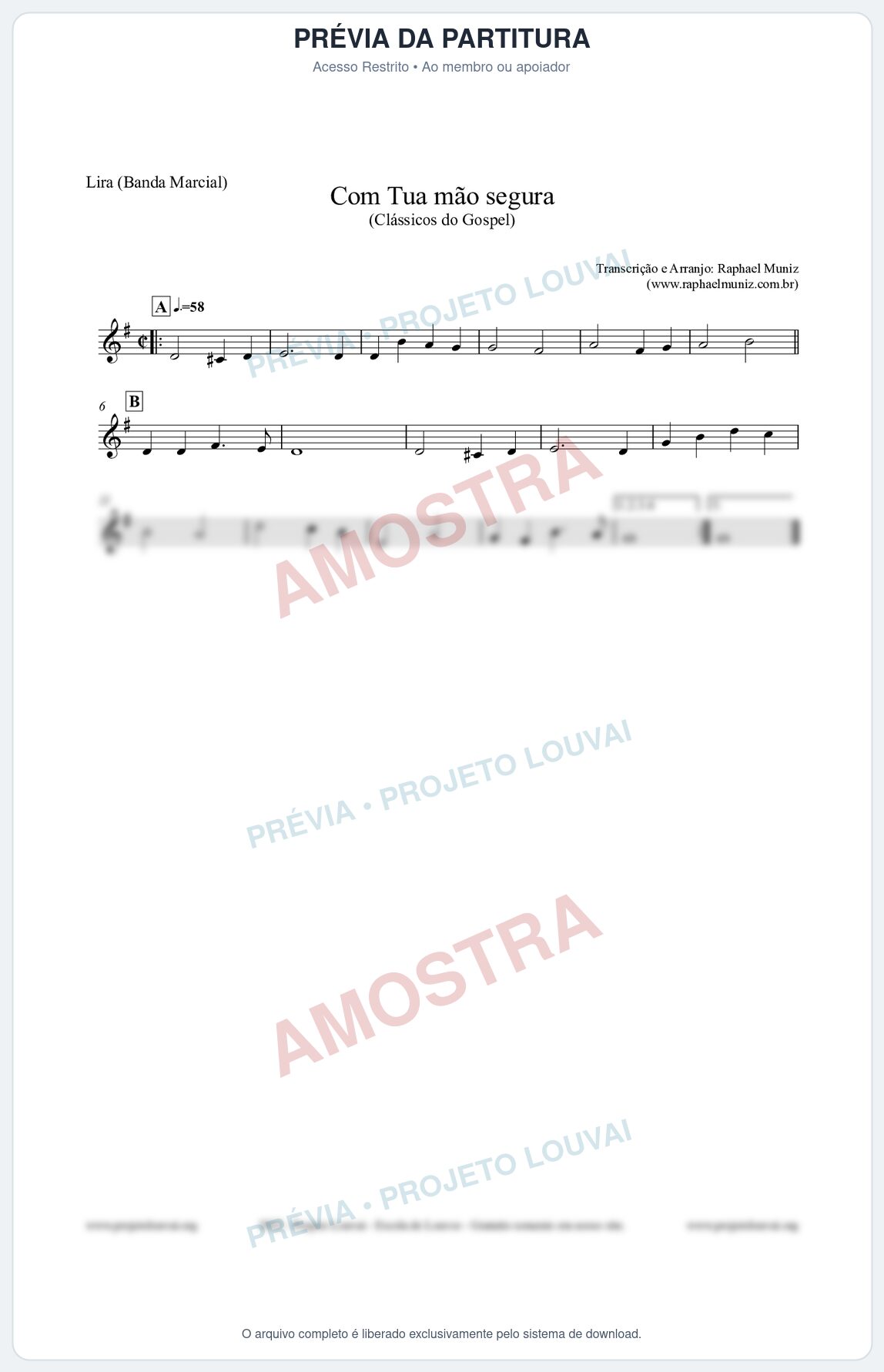 Prévia protegida da primeira página da partitura Partitura para Lira (Banda Marcial) - Com tua mão segura - Harpa Cristã nº33 - Clássicos do Gospel