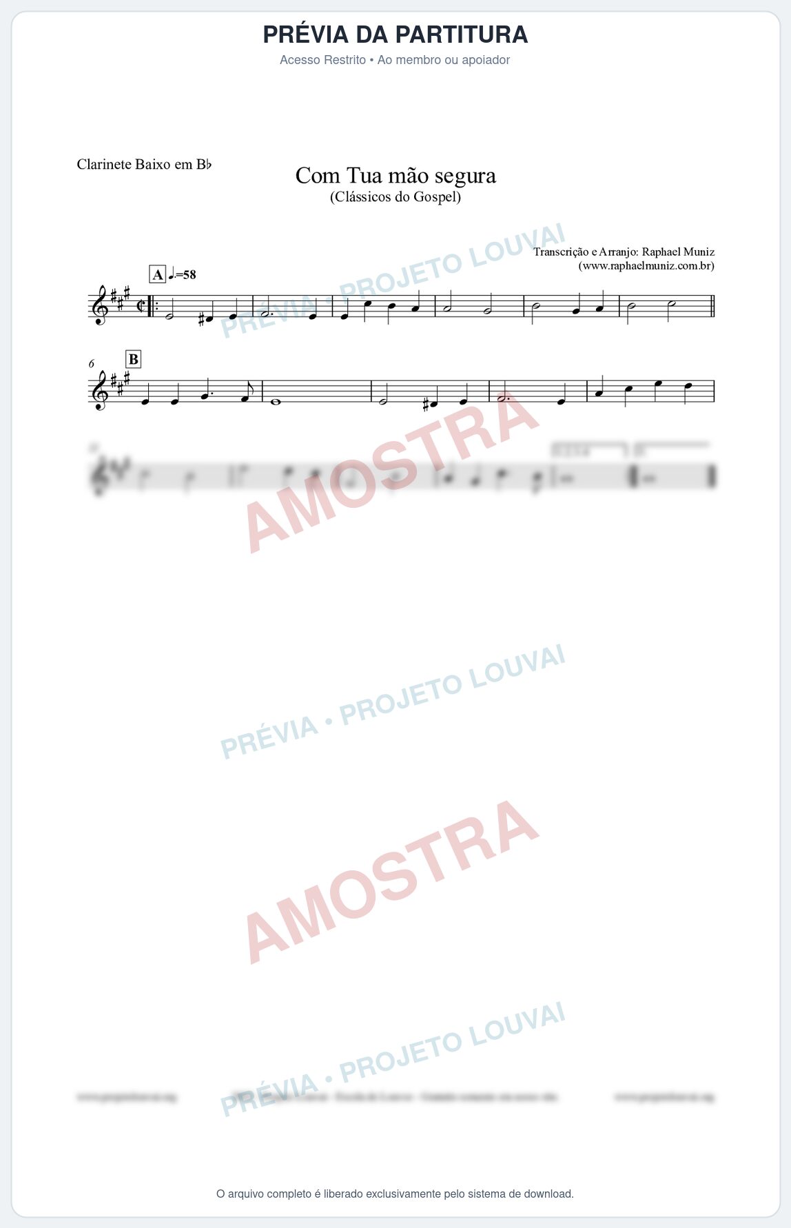 Prévia protegida da primeira página da partitura Partitura para Clarinete Baixo em Bb - Com tua mão segura - Harpa Cristã nº33 - Clássicos do Gospel