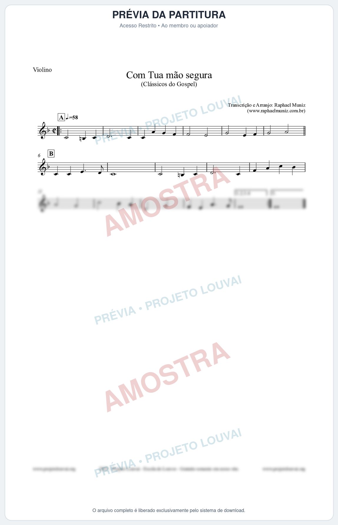 Prévia protegida da primeira página da partitura Partitura para Violino - Com tua mão segura - Harpa Cristã nº33 - Clássicos do Gospel