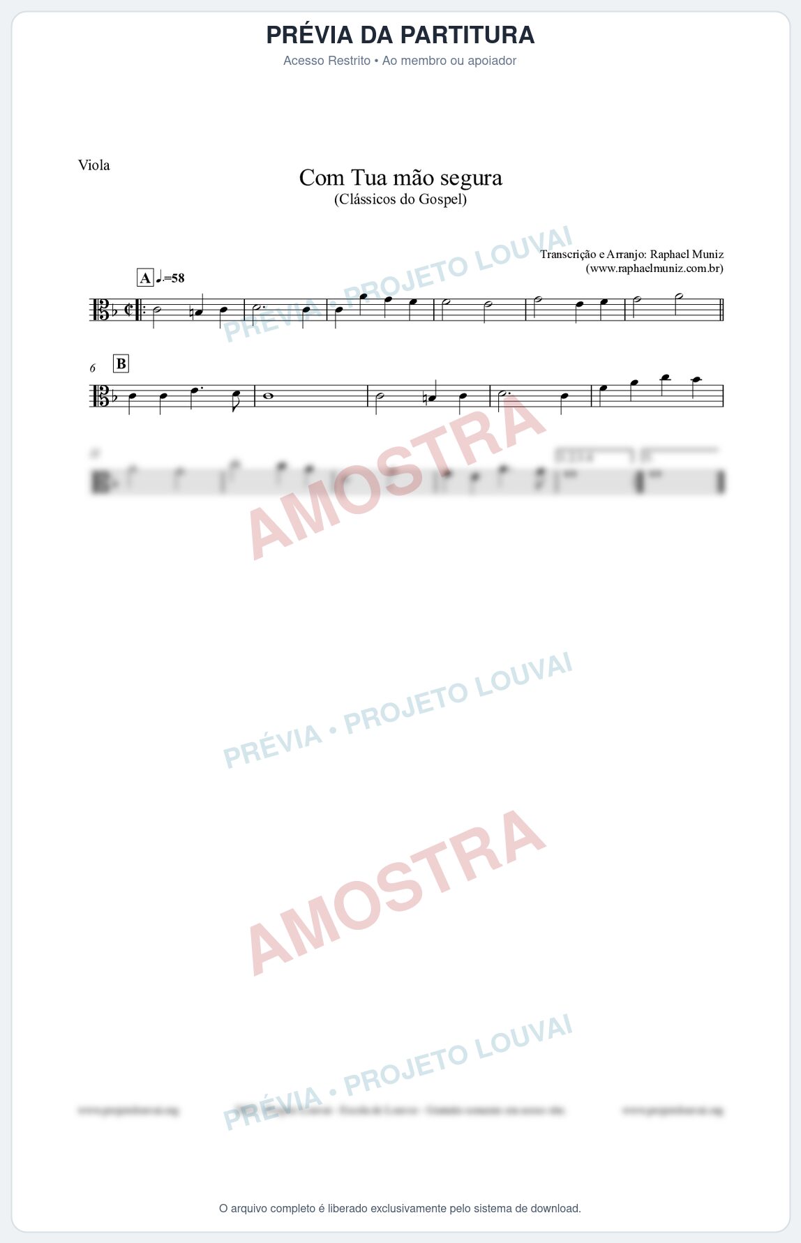 Prévia protegida da primeira página da partitura Partitura para Viola - Com tua mão segura - Harpa Cristã nº33 - Clássicos do Gospel