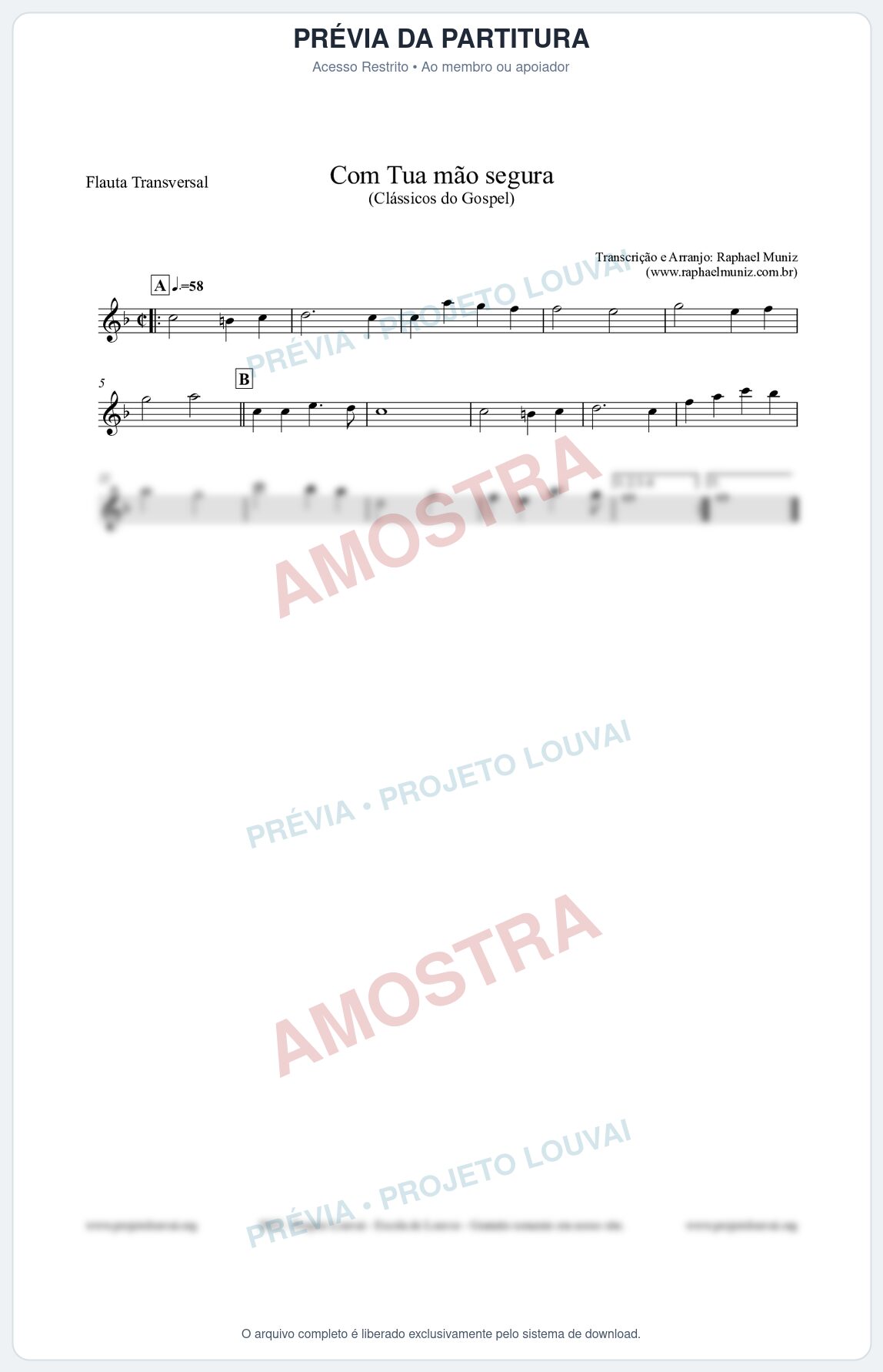 Prévia protegida da primeira página da partitura Partitura para Flauta Transversal - Com tua mão segura - Harpa Cristã nº33 - Clássicos do Gospel