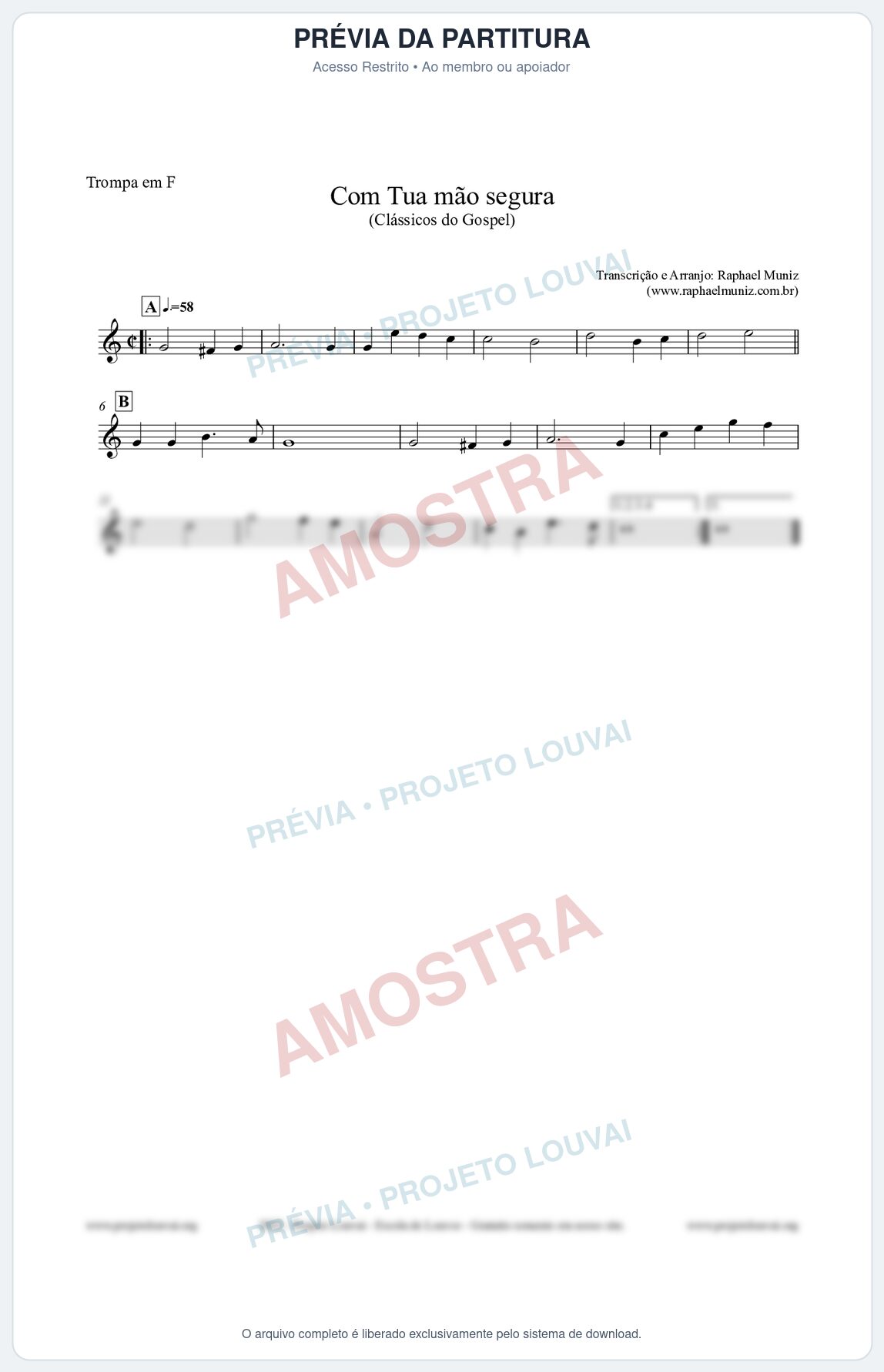 Prévia protegida da primeira página da partitura Partitura para Trompa em F - Com tua mão segura - Harpa Cristã nº33 - Clássicos do Gospel
