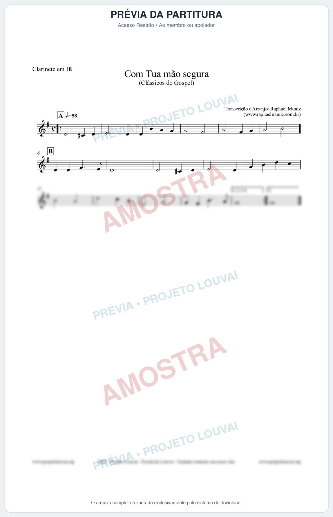 Prévia protegida da primeira página da partitura Partitura para Clarinete em Bb - Com tua mão segura - Harpa Cristã nº33 - Clássicos do Gospel