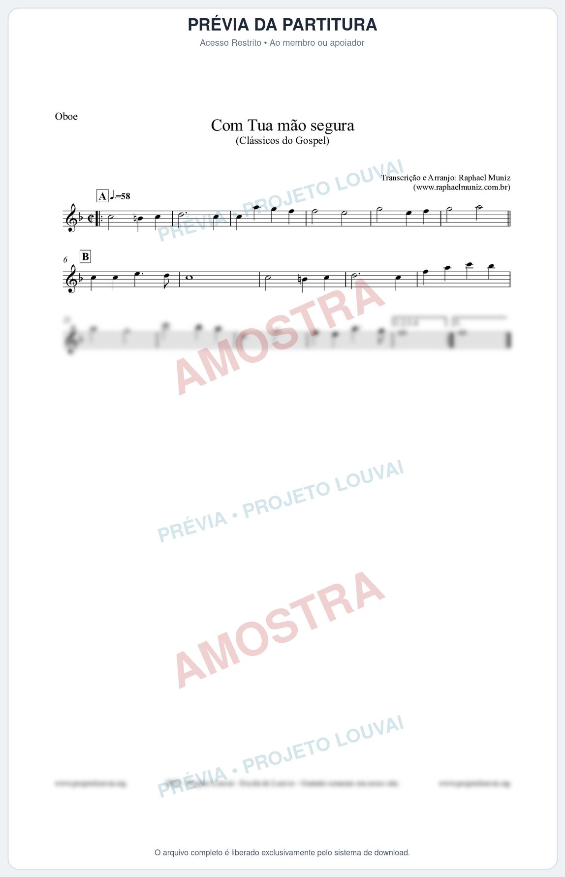 Prévia protegida da primeira página da partitura Partitura para Oboé - Com tua mão segura - Harpa Cristã nº33 - Clássicos do Gospel