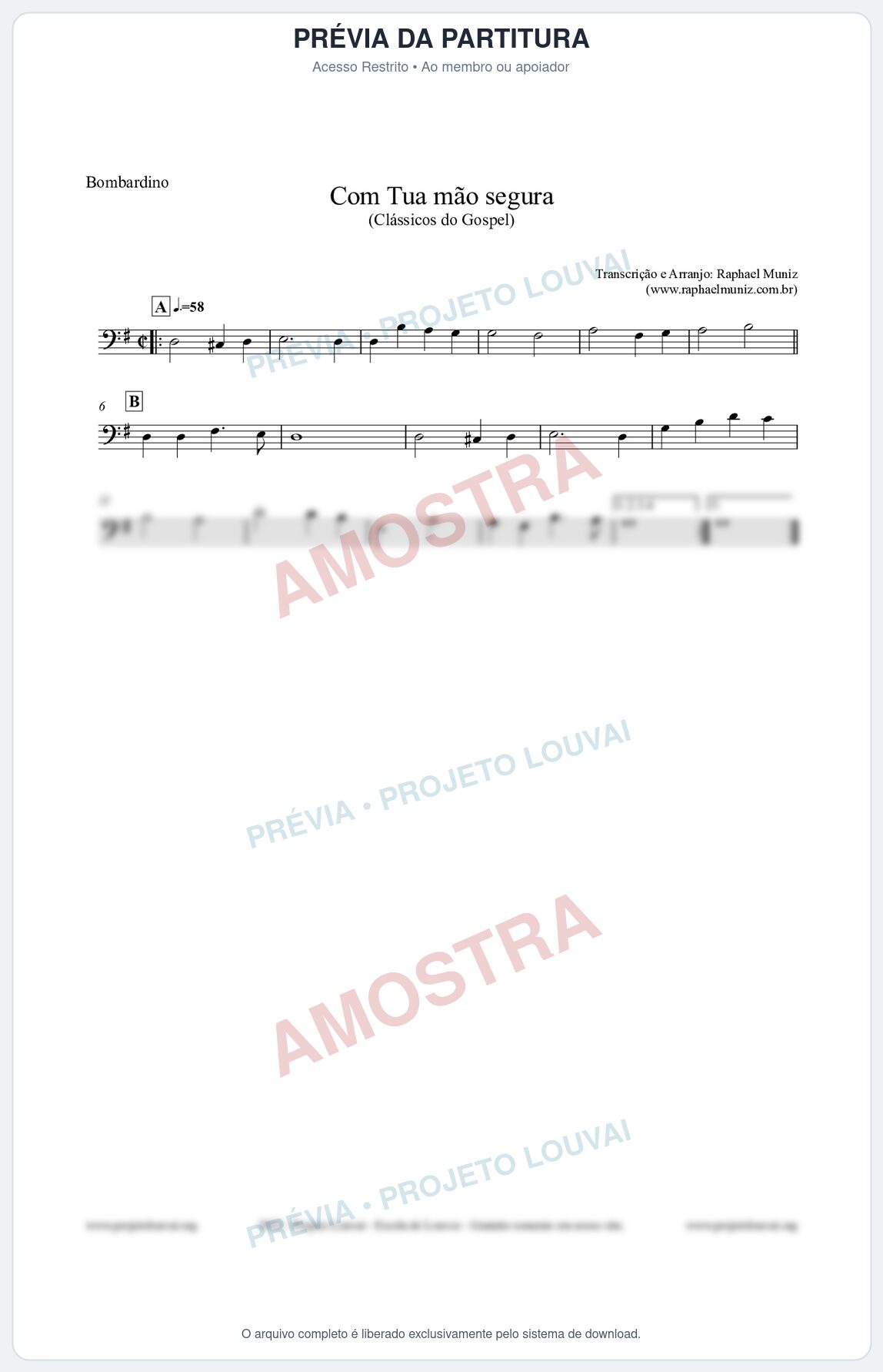 Prévia protegida da primeira página da partitura Partitura para Bombardino - Com tua mão segura - Harpa Cristã nº33 - Clássicos do Gospel
