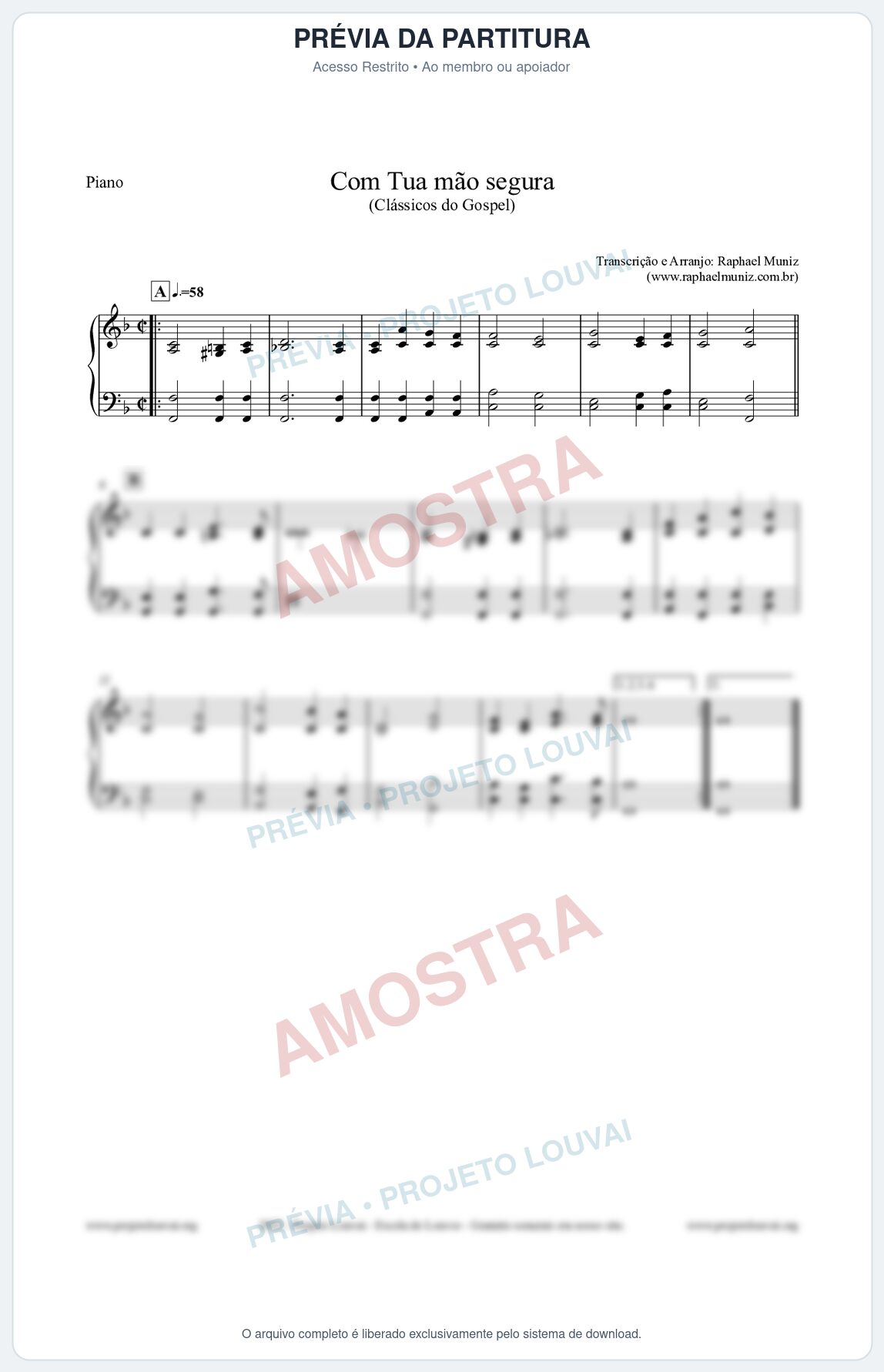 Prévia protegida da primeira página da partitura Partitura para Piano - Com tua mão segura - Harpa Cristã nº33 - Clássicos do Gospel