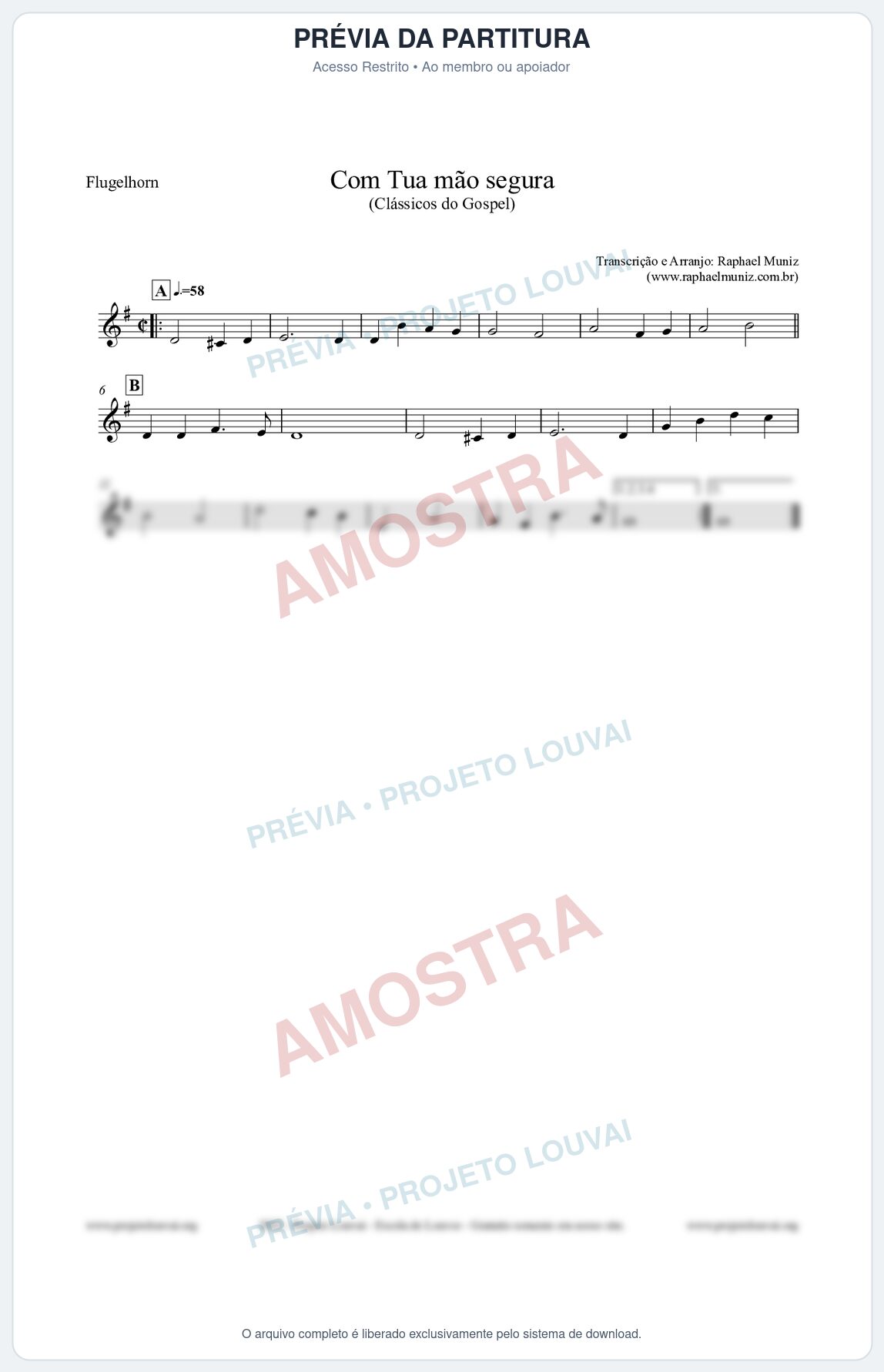 Prévia protegida da primeira página da partitura Partitura para Flugelhorn - Com tua mão segura - Harpa Cristã nº33 - Clássicos do Gospel