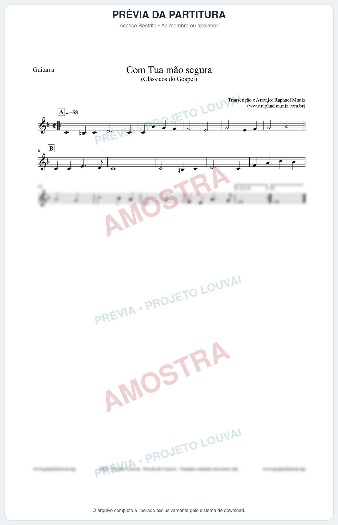 Prévia protegida da primeira página da partitura Partitura para Guitarra - Com tua mão segura - Harpa Cristã nº33 - Clássicos do Gospel