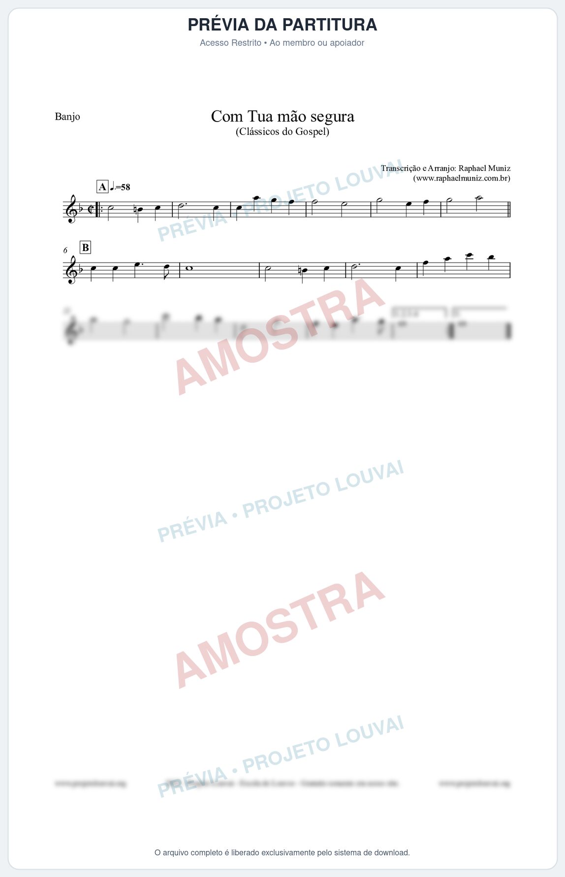 Prévia protegida da primeira página da partitura Partitura para Banjo - Com tua mão segura - Harpa Cristã nº33 - Clássicos do Gospel
