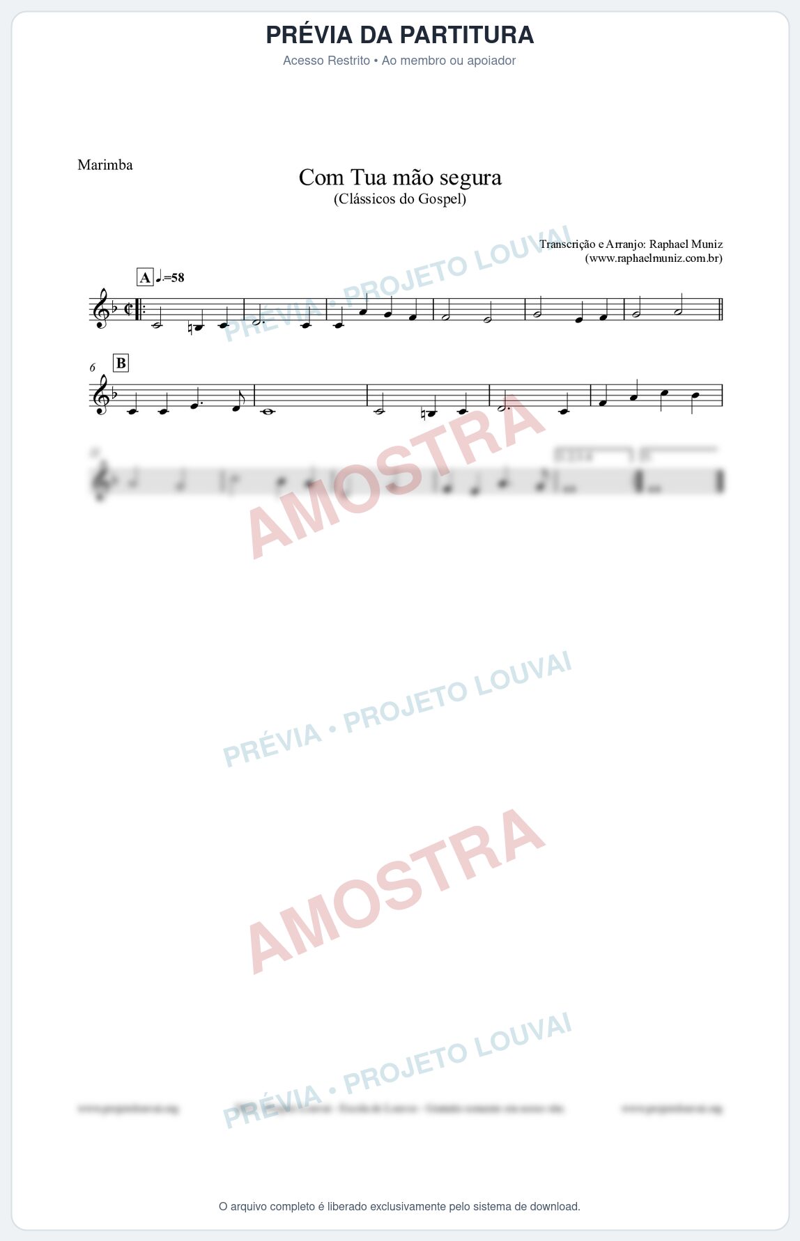 Prévia protegida da primeira página da partitura Partitura para Marimba - Com tua mão segura - Harpa Cristã nº33 - Clássicos do Gospel