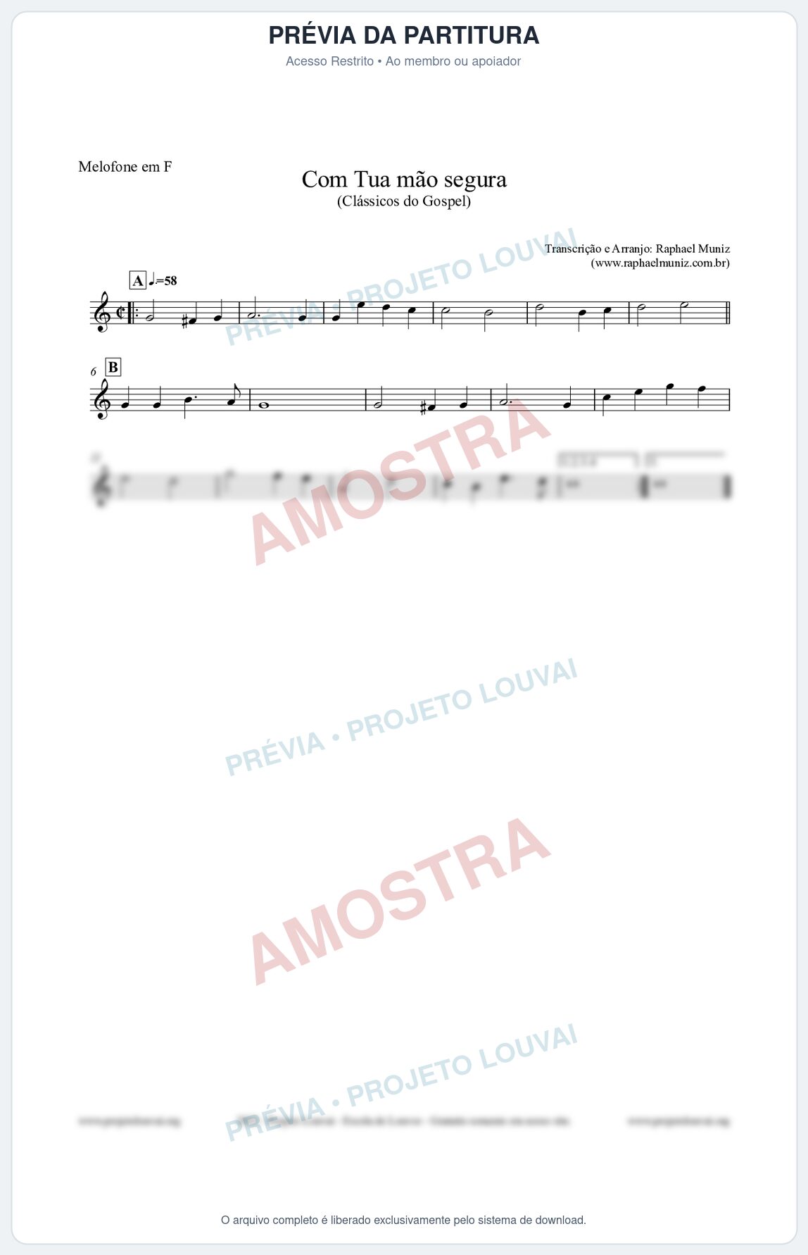 Prévia protegida da primeira página da partitura Partitura para Melofone em F - Com tua mão segura - Harpa Cristã nº33 - Clássicos do Gospel