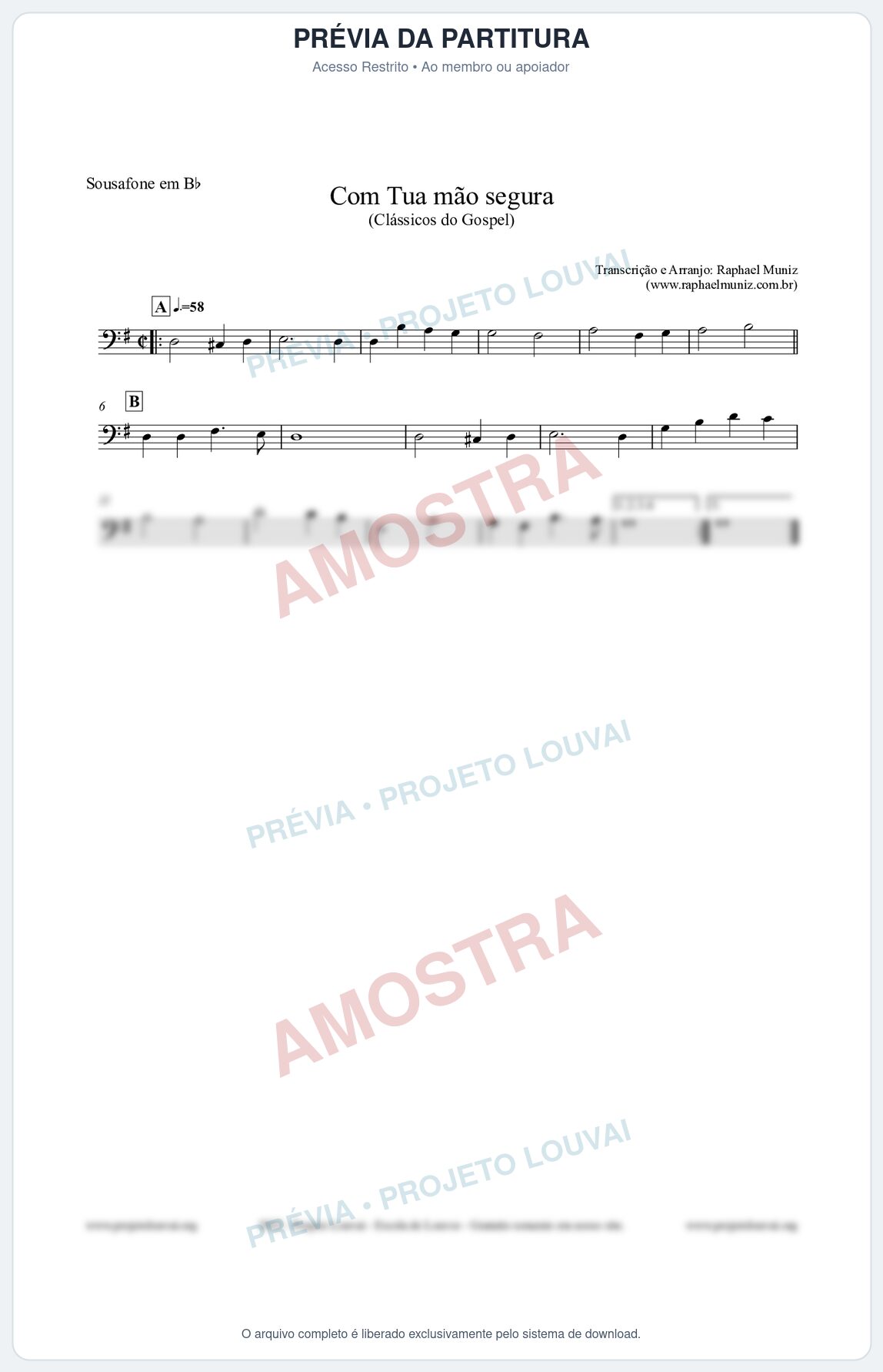 Prévia protegida da primeira página da partitura Partitura para Sousafone em Bb - Com tua mão segura - Harpa Cristã nº33 - Clássicos do Gospel