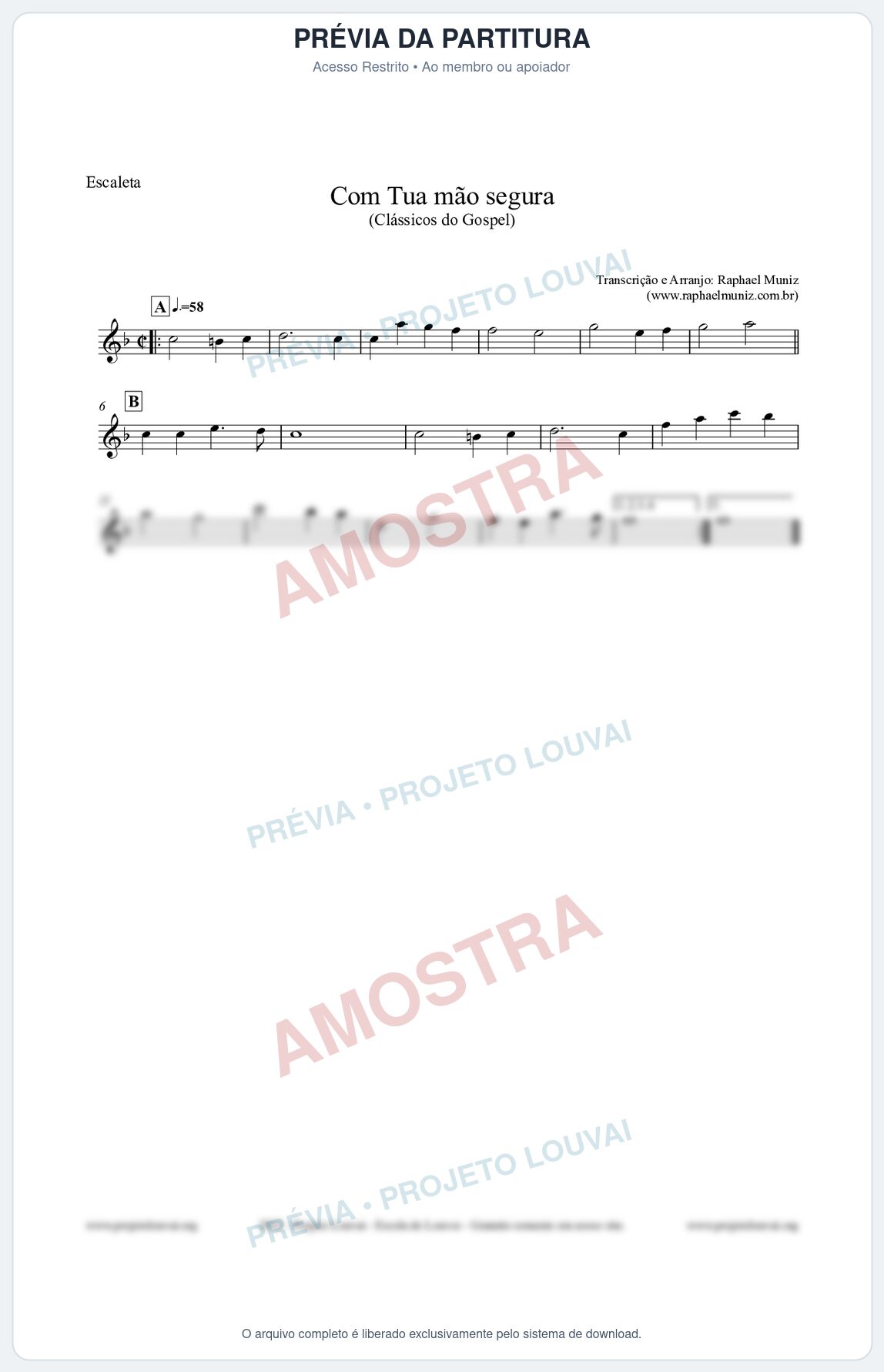 Prévia protegida da primeira página da partitura Partitura para Escaleta - Com tua mão segura - Harpa Cristã nº33 - Clássicos do Gospel