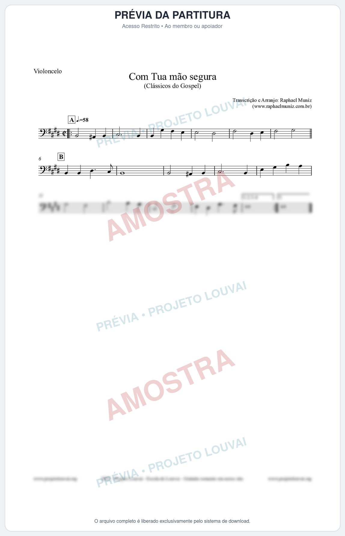 Prévia protegida da primeira página da partitura Partitura para Violoncelo - Com tua mão segura - Harpa Cristã nº33 - Clássicos do Gospel