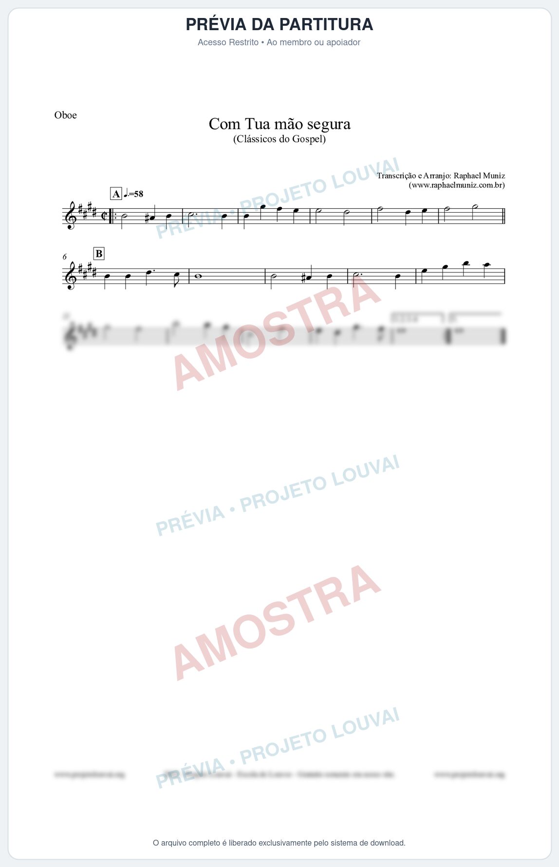 Prévia protegida da primeira página da partitura Partitura para Oboé - Com tua mão segura - Harpa Cristã nº33 - Clássicos do Gospel