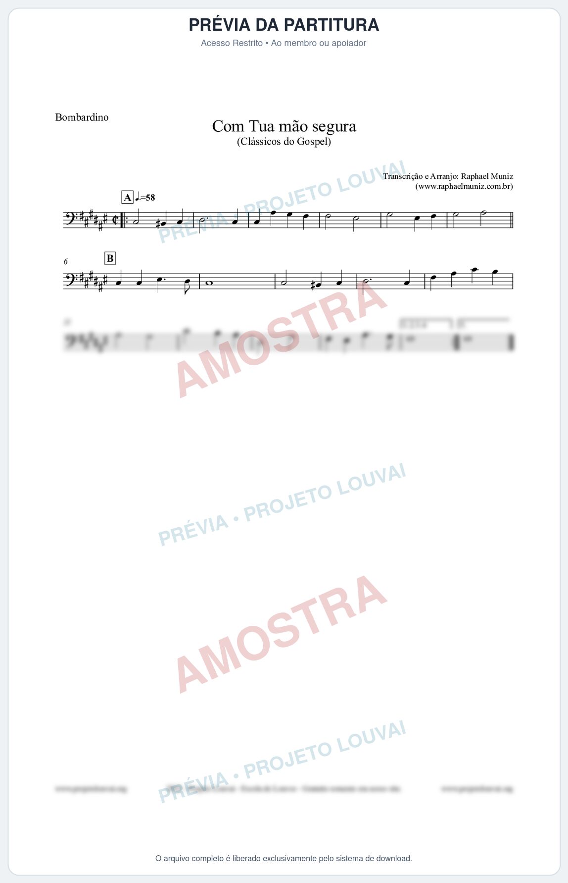 Prévia protegida da primeira página da partitura Partitura para Bombardino - Com tua mão segura - Harpa Cristã nº33 - Clássicos do Gospel