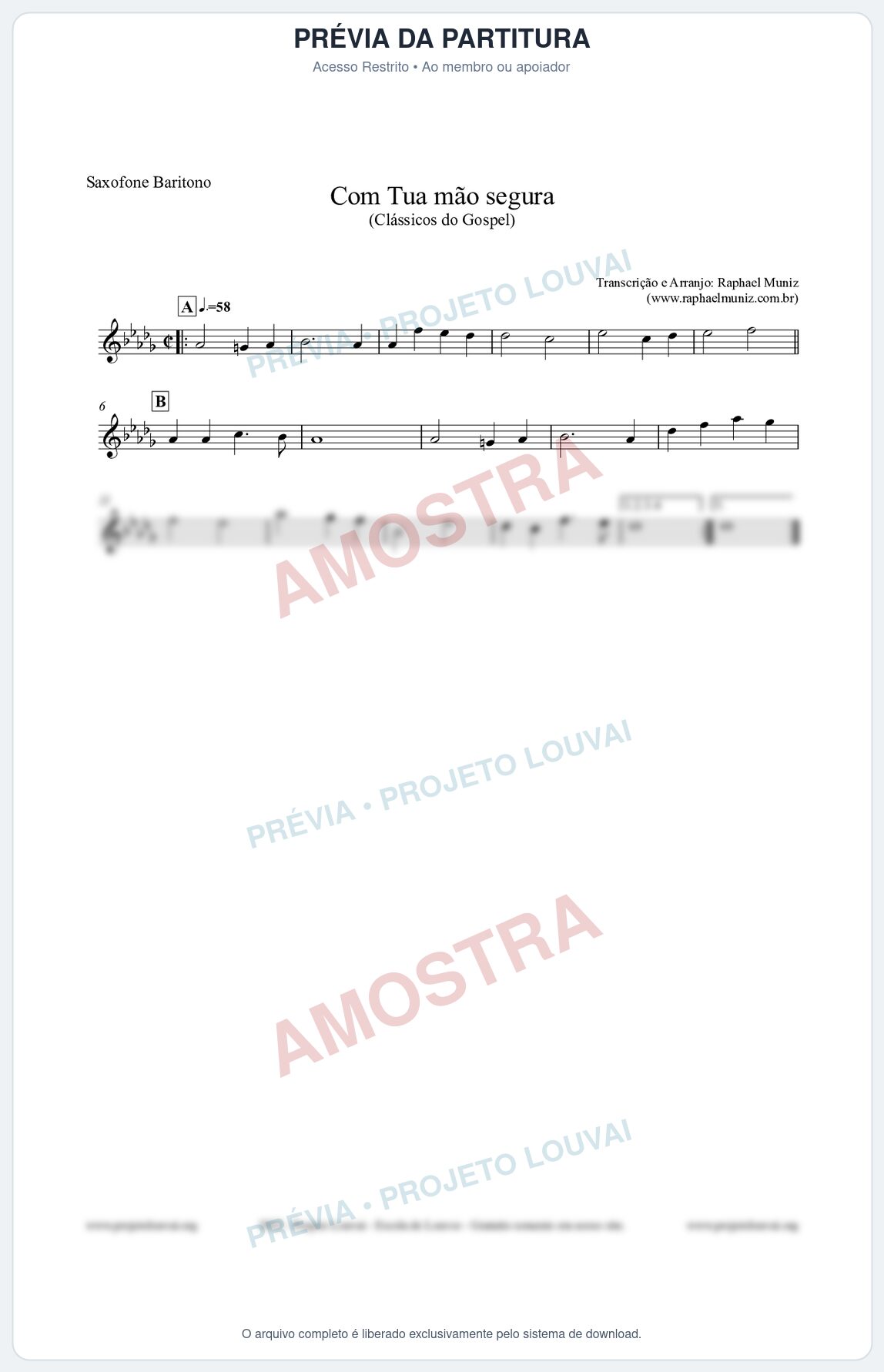 Prévia protegida da primeira página da partitura Partitura para Saxofone Barítono - Com tua mão segura - Harpa Cristã nº33 - Clássicos do Gospel