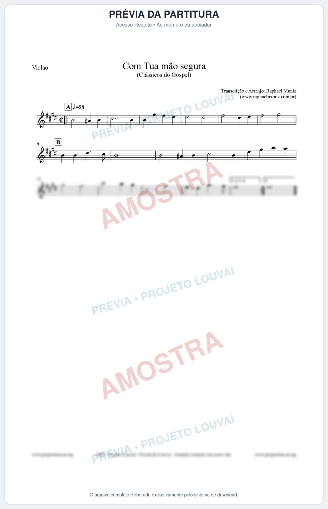 Prévia protegida da primeira página da partitura Partitura para Violão - Com tua mão segura - Harpa Cristã nº33 - Clássicos do Gospel