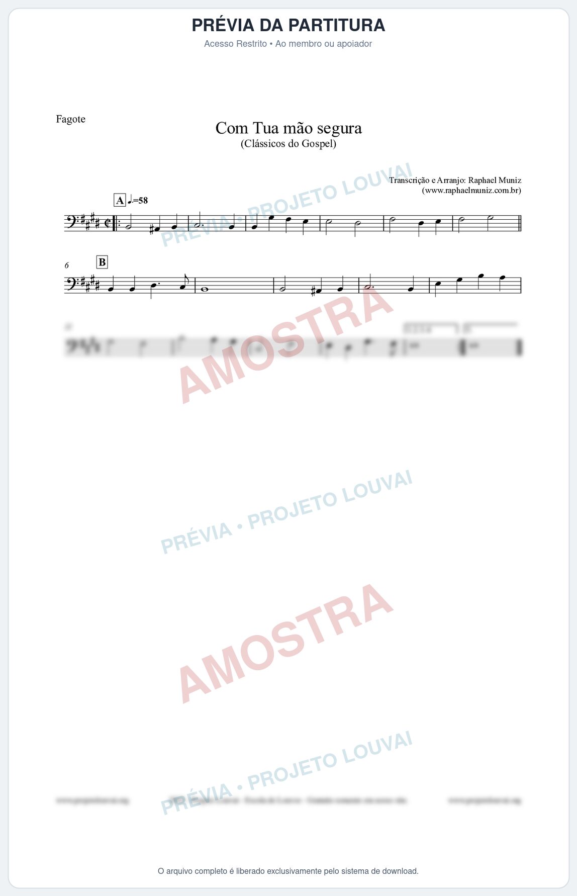 Prévia protegida da primeira página da partitura Partitura para Fagote - Com tua mão segura - Harpa Cristã nº33 - Clássicos do Gospel