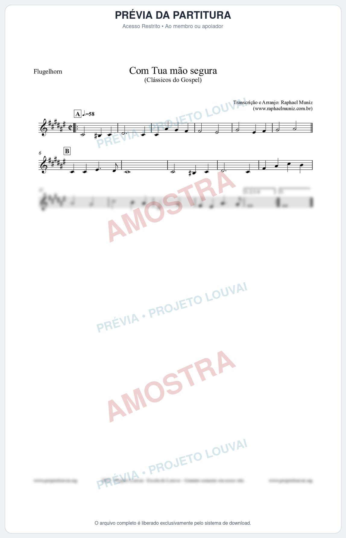 Prévia protegida da primeira página da partitura Partitura para Flugelhorn - Com tua mão segura - Harpa Cristã nº33 - Clássicos do Gospel
