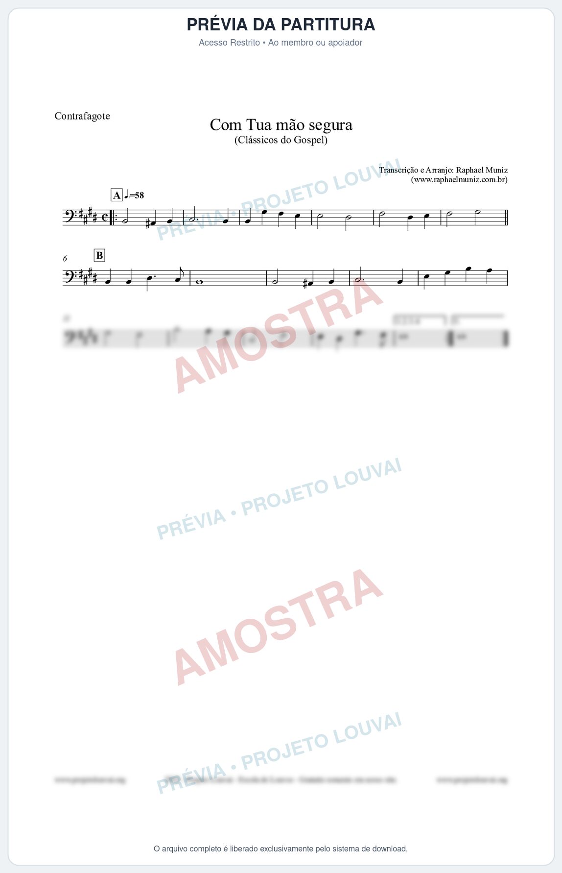 Prévia protegida da primeira página da partitura Partitura para Contrafagote - Com tua mão segura - Harpa Cristã nº33 - Clássicos do Gospel