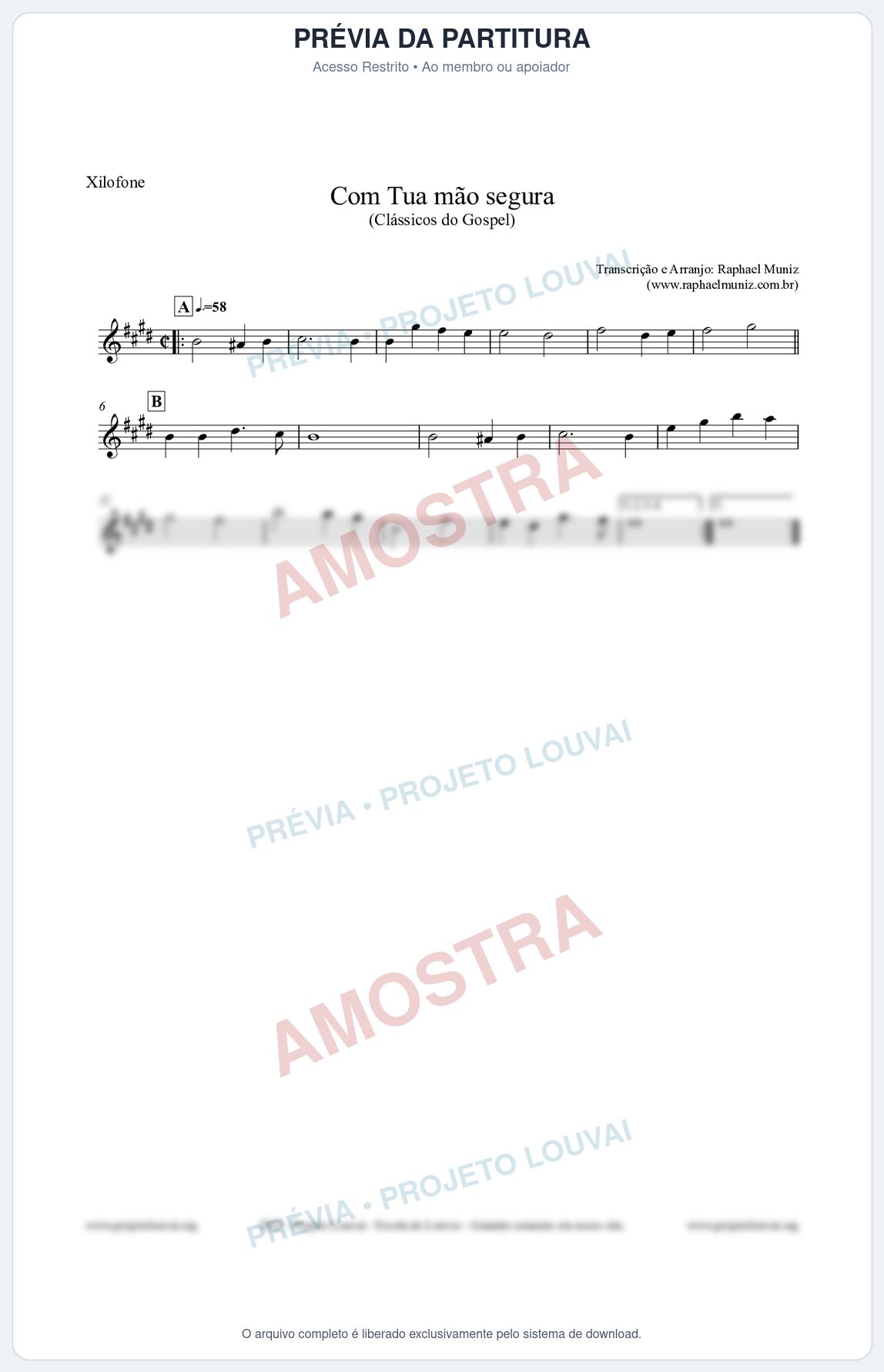 Prévia protegida da primeira página da partitura Partitura para Xilofone - Com tua mão segura - Harpa Cristã nº33 - Clássicos do Gospel