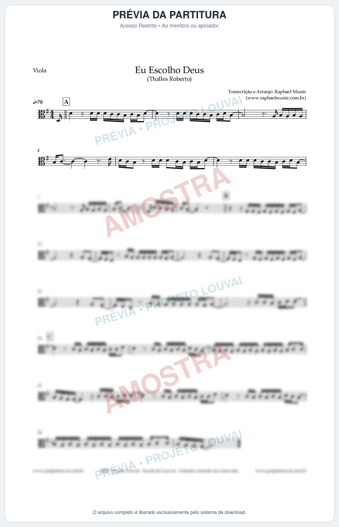 Prévia protegida da primeira página da partitura Partitura para Viola - Eu Escolho Deus - Thalles Roberto