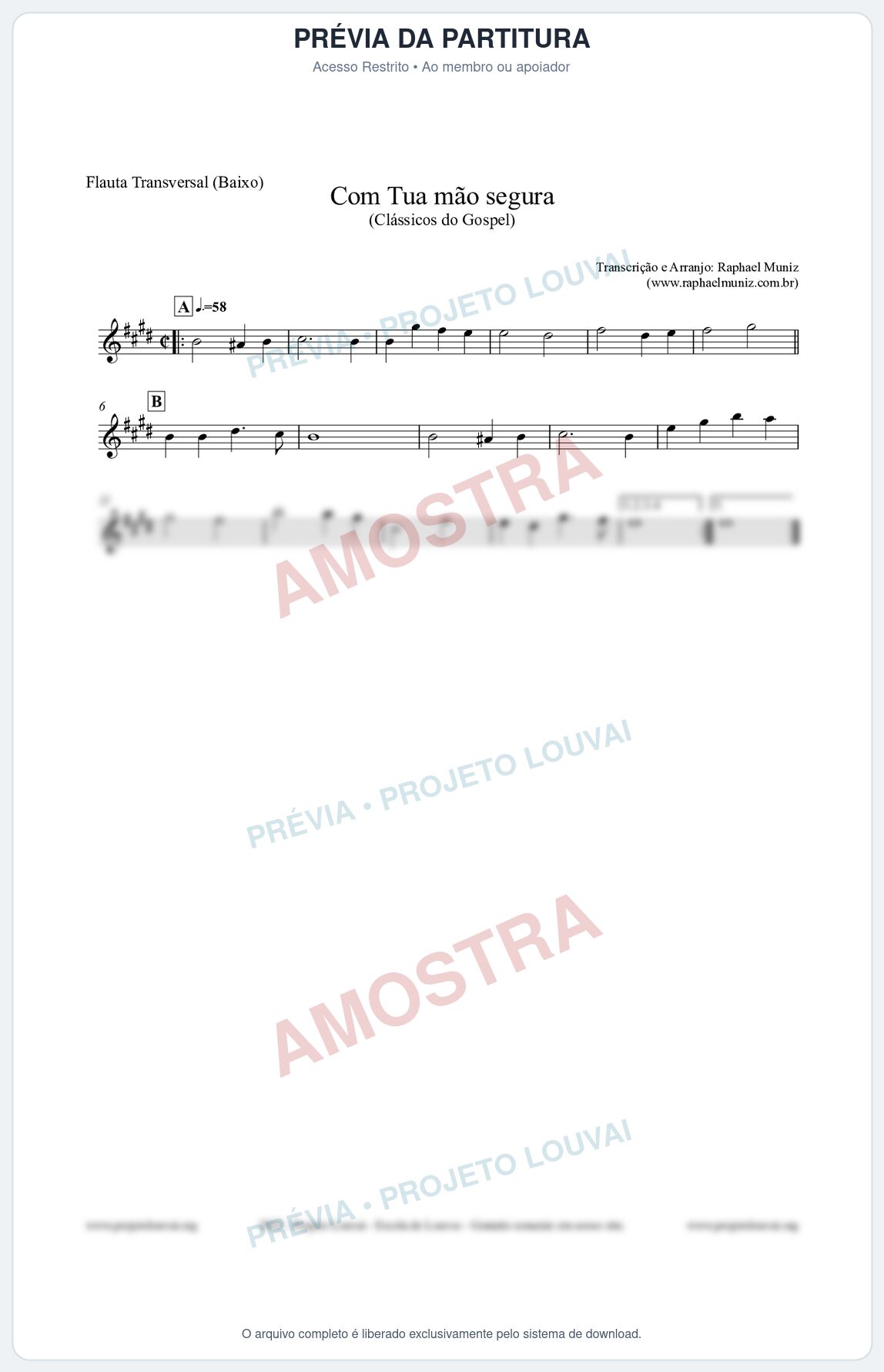 Prévia protegida da primeira página da partitura Partitura para Flauta Transversal (Baixo) - Com tua mão segura - Harpa Cristã nº33 - Clássicos do Gospel