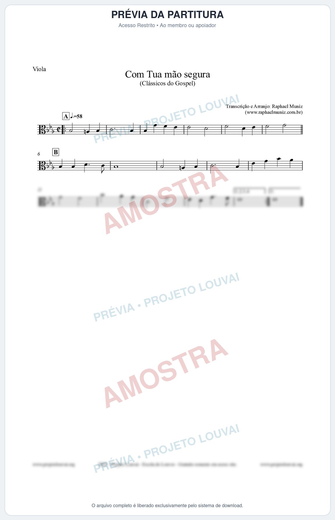 Prévia protegida da primeira página da partitura Partitura para Viola - Com tua mão segura - Harpa Cristã nº33 - Clássicos do Gospel
