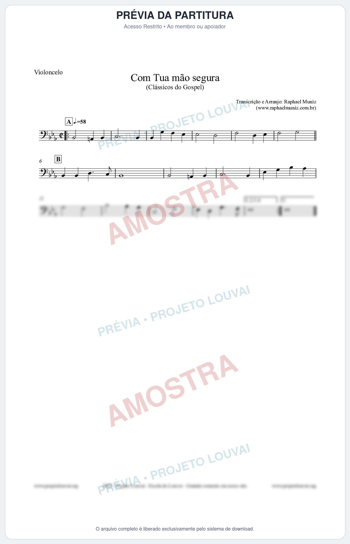Prévia protegida da primeira página da partitura Partitura para Violoncelo - Com tua mão segura - Harpa Cristã nº33 - Clássicos do Gospel