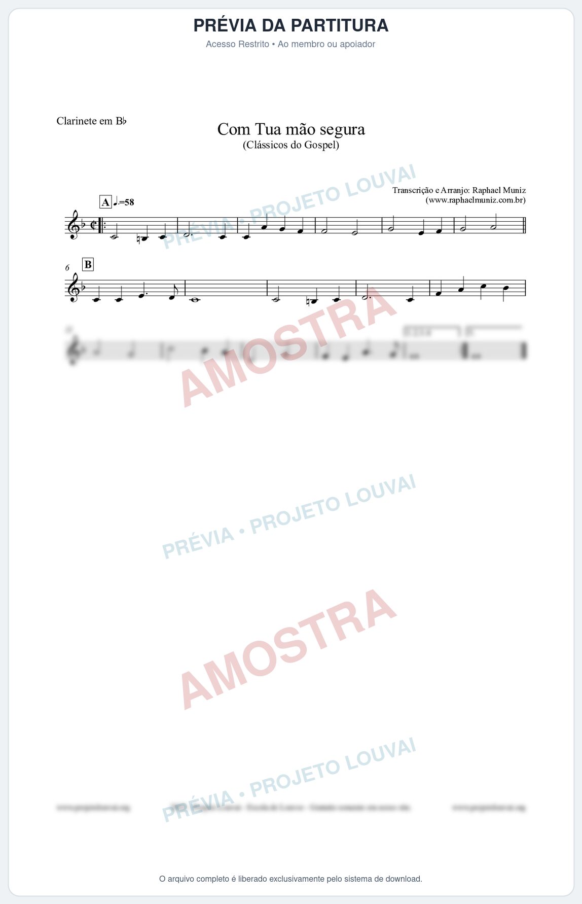 Prévia protegida da primeira página da partitura Partitura para Clarinete em Bb - Com tua mão segura - Harpa Cristã nº33 - Clássicos do Gospel