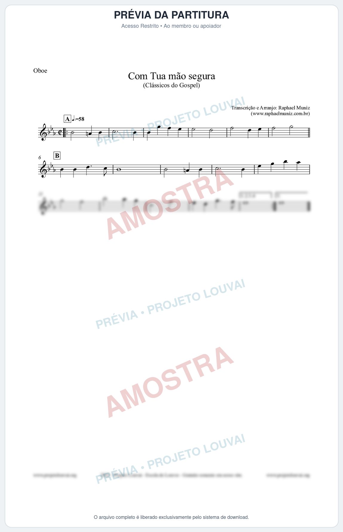 Prévia protegida da primeira página da partitura Partitura para Oboé - Com tua mão segura - Harpa Cristã nº33 - Clássicos do Gospel