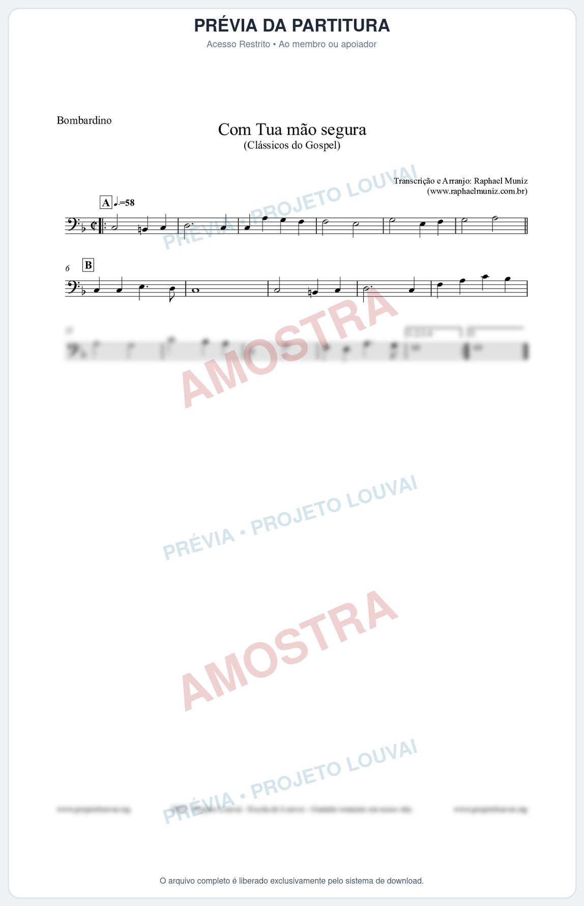 Prévia protegida da primeira página da partitura Partitura para Bombardino - Com tua mão segura - Harpa Cristã nº33 - Clássicos do Gospel