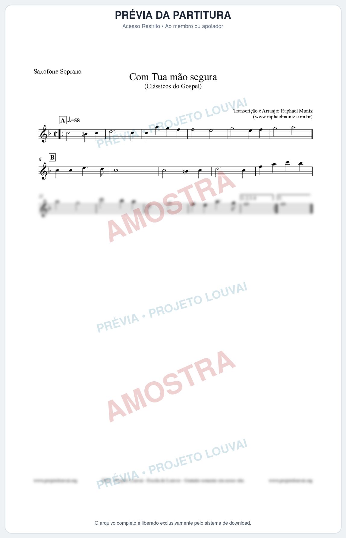 Prévia protegida da primeira página da partitura Partitura para Saxofone Soprano - Com tua mão segura - Harpa Cristã nº33 - Clássicos do Gospel