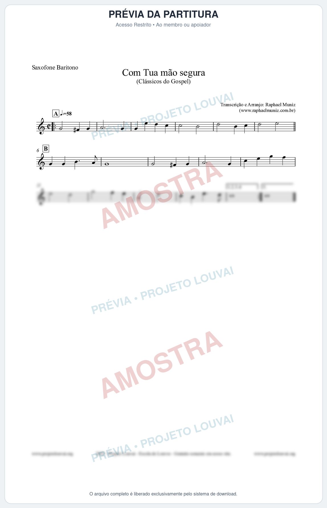 Prévia protegida da primeira página da partitura Partitura para Saxofone Barítono - Com tua mão segura - Harpa Cristã nº33 - Clássicos do Gospel