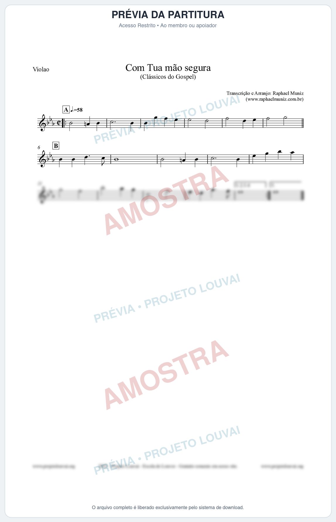 Prévia protegida da primeira página da partitura Partitura para Violão - Com tua mão segura - Harpa Cristã nº33 - Clássicos do Gospel