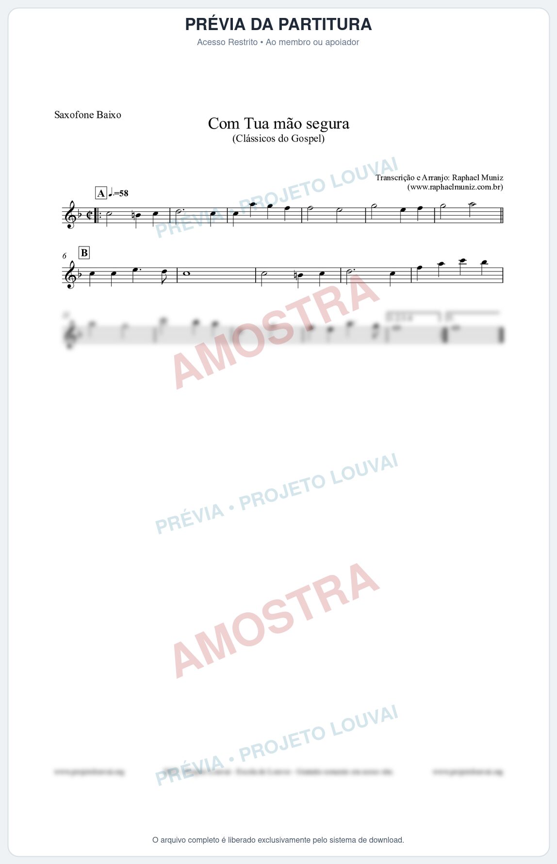 Prévia protegida da primeira página da partitura Partitura para Saxofone Baixo - Com tua mão segura - Harpa Cristã nº33 - Clássicos do Gospel